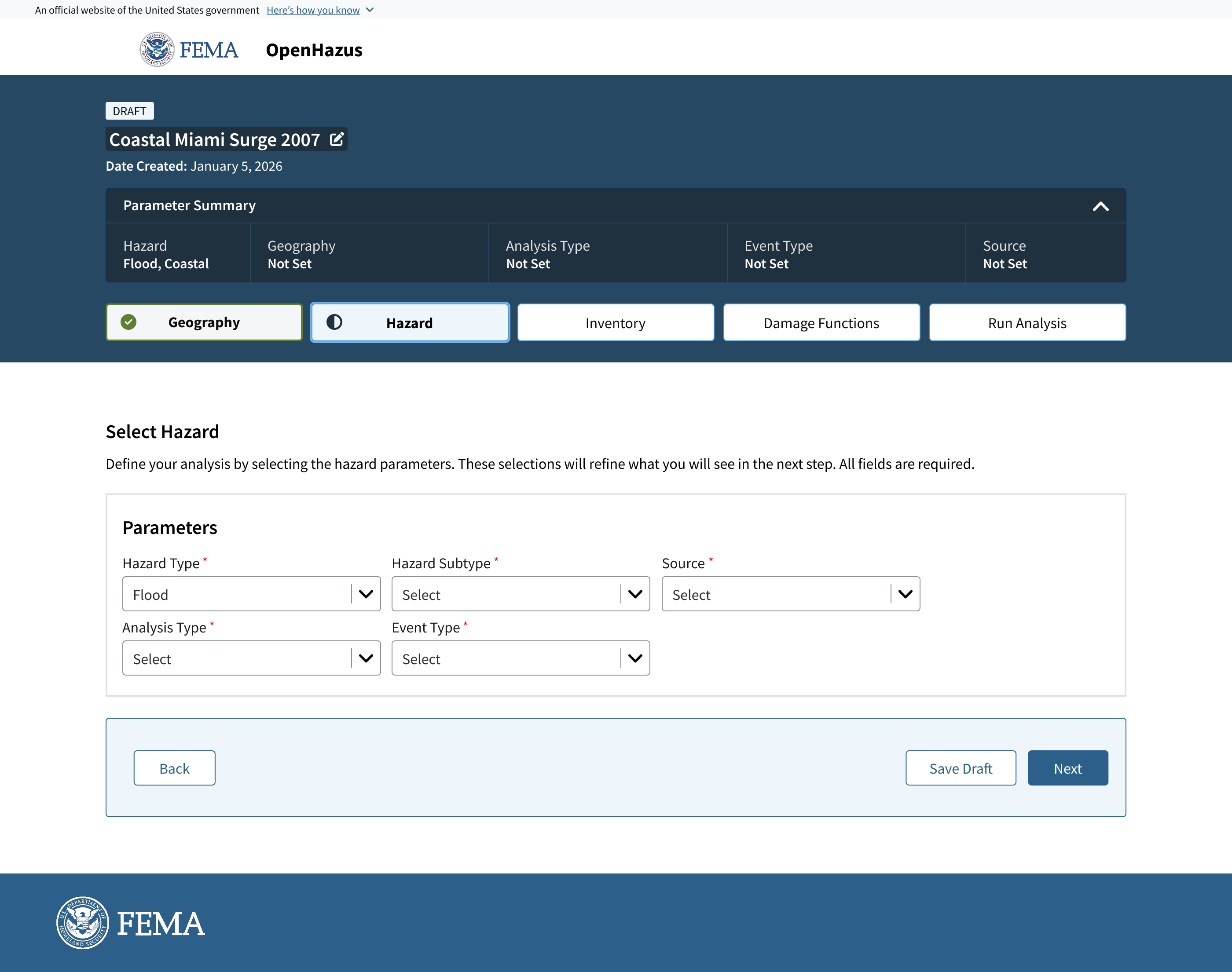 OpenHazus Hazard Tab
